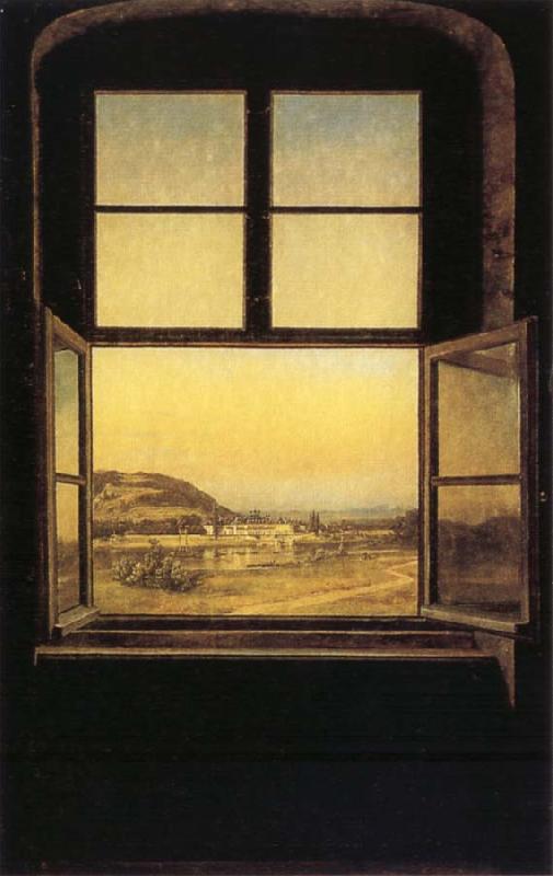 johann christian Claussen Dahl View through a Window to the Chateau of Pillnitz Sweden oil painting art